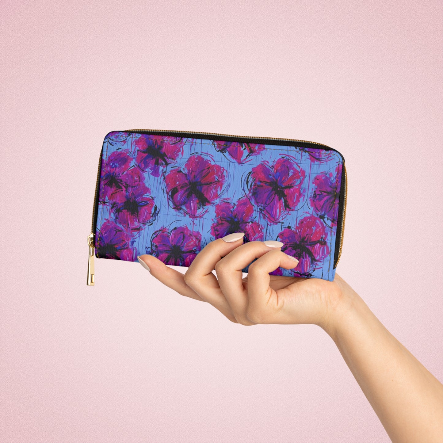 Zipper Wallet - Whimsical Dark Posey Floral Print