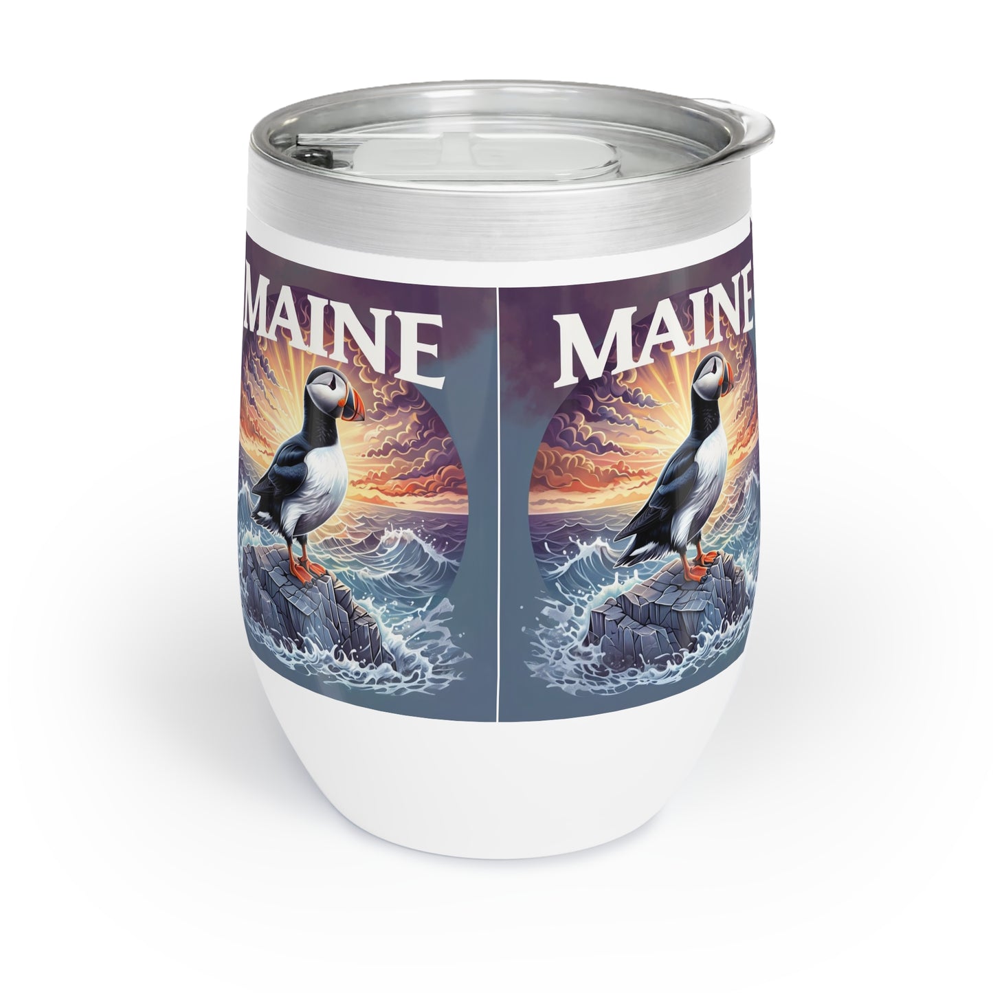 Chill Puffin Wine Tumbler | Coastal Vibes, Gift for Wine Lovers, Beach Party Accessory, Durable Drinkware, Bird Lover Gift