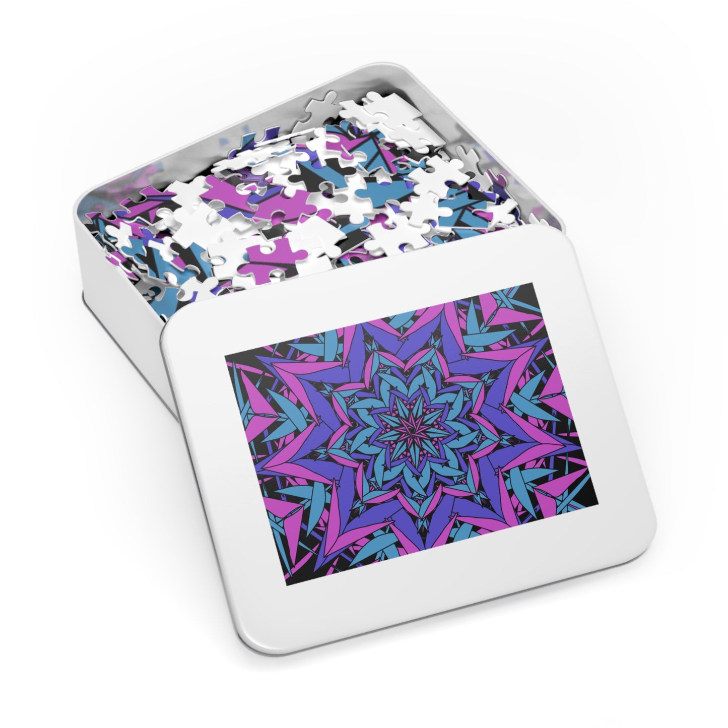 Vibrant Kaleidoscope Jigsaw Puzzle with Tin - Relaxing Fun, Unique Home Decor, Gift for Puzzle Lovers, Family Game Night, Mindful Activity