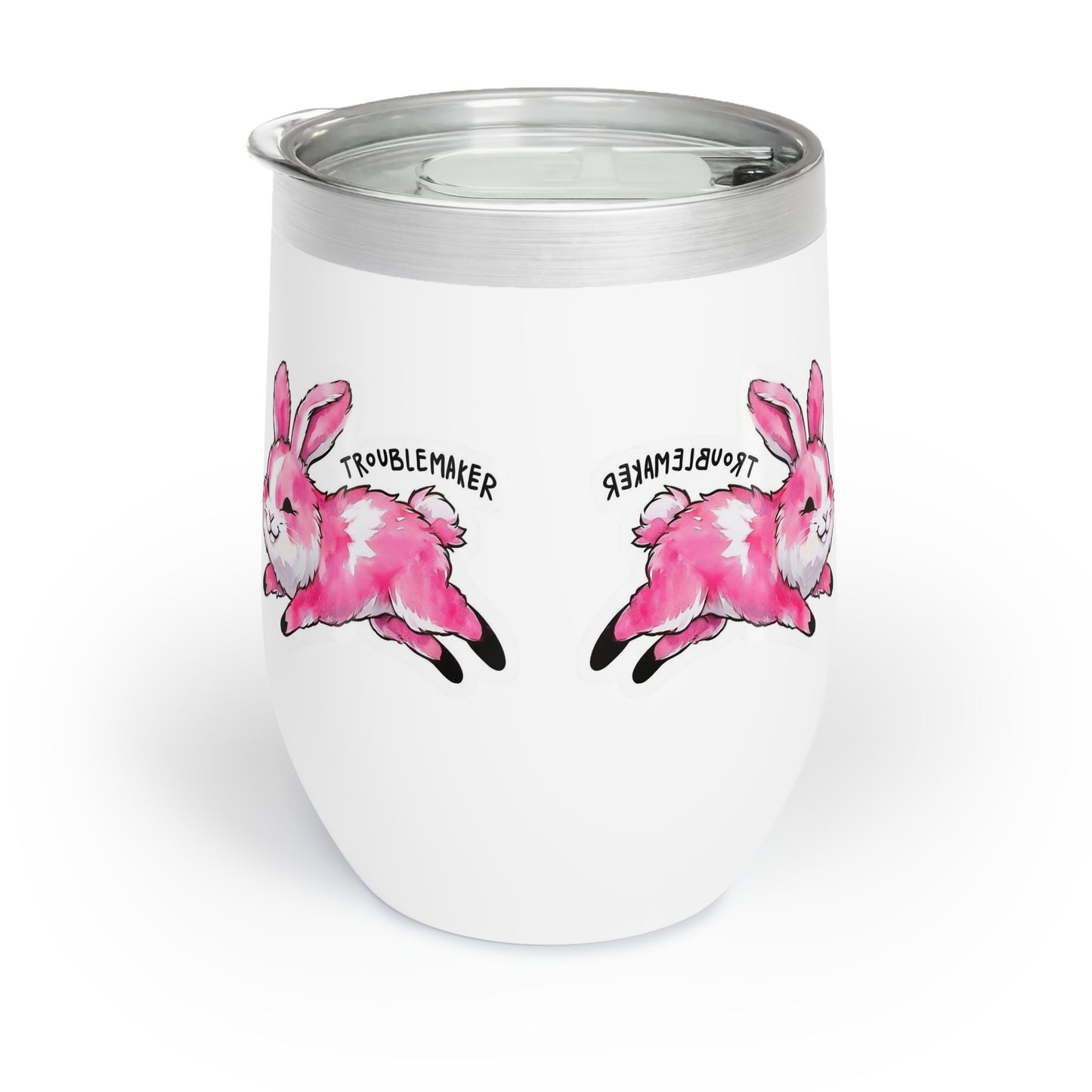 Funny Troublemaker Bunny Wine Tumbler, Cute Rabbit Gift, Sarcastic Animal Lover Cup, Snarky Humor Insulated Drinkware, Whimsical Easter