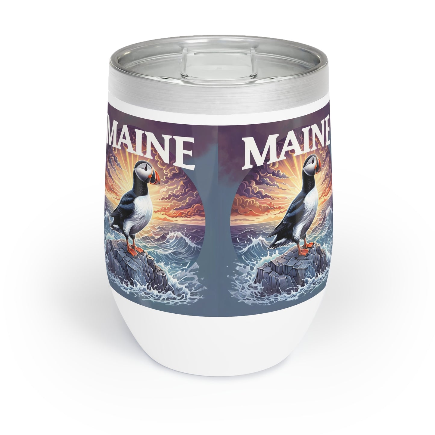 Chill Puffin Wine Tumbler | Coastal Vibes, Gift for Wine Lovers, Beach Party Accessory, Durable Drinkware, Bird Lover Gift