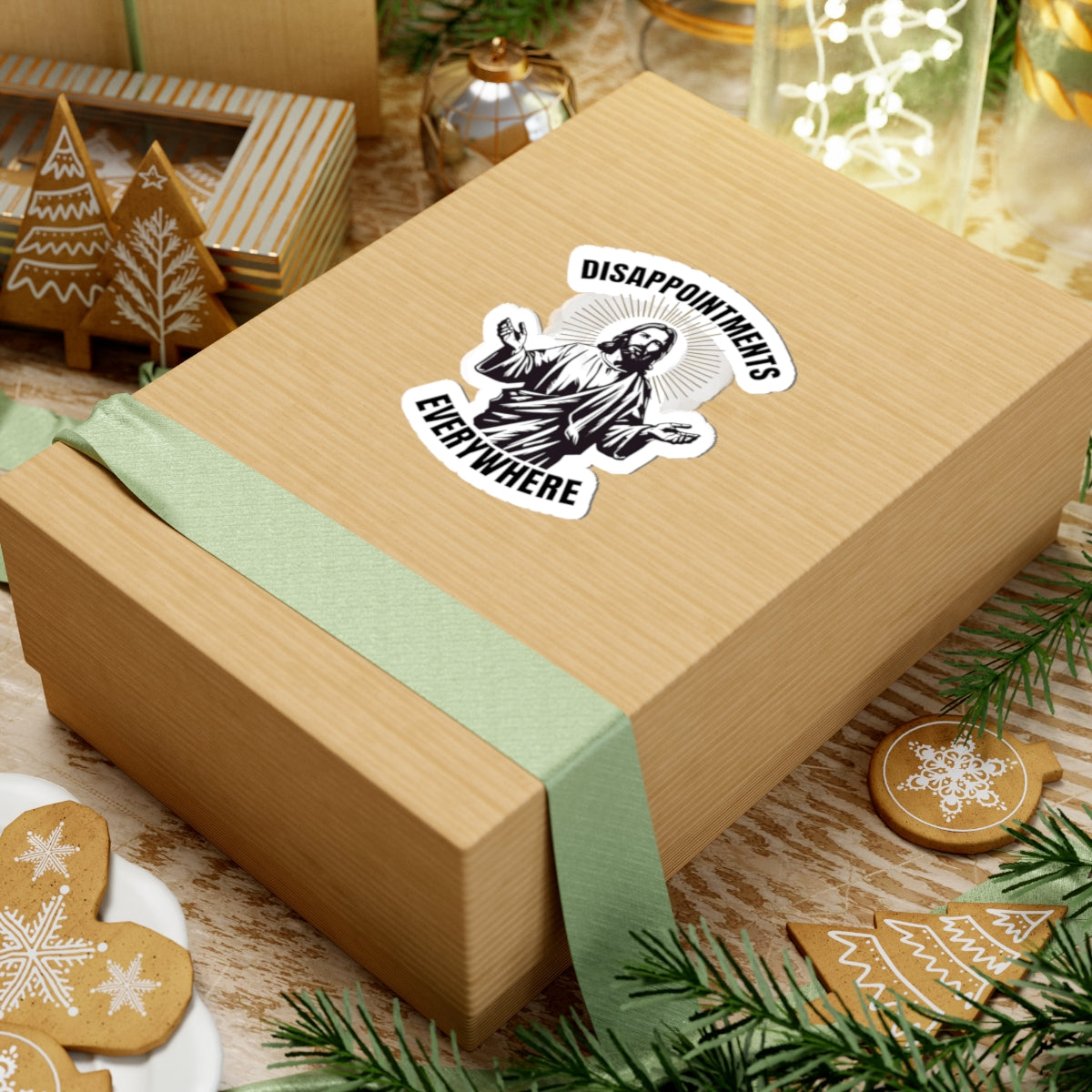 Witty Jesus Kiss-Cut Stickers for Humor Lovers, Laptop Stickers, Funny Gifts, Christian Humor, Disappointments Everywhere