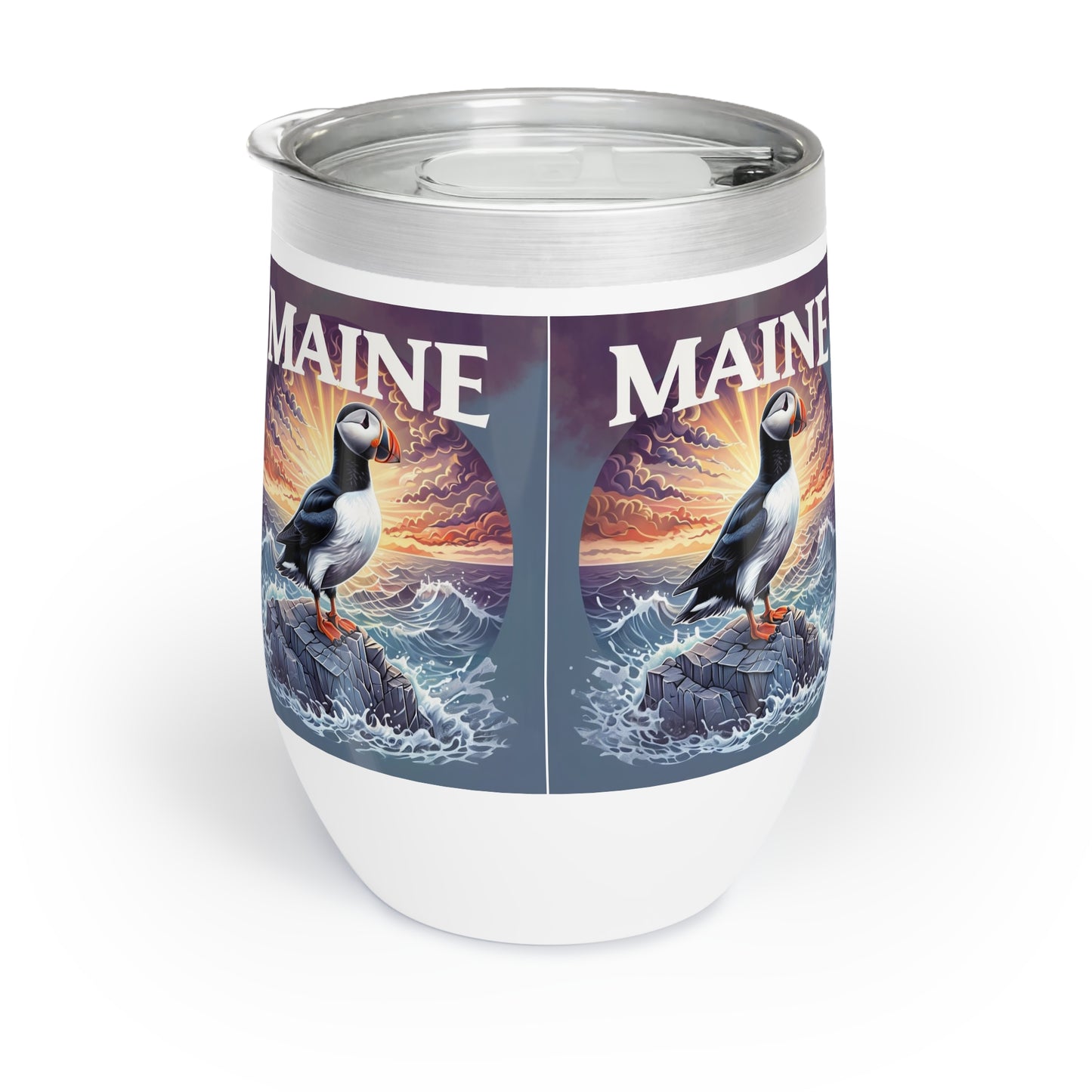 Chill Puffin Wine Tumbler | Coastal Vibes, Gift for Wine Lovers, Beach Party Accessory, Durable Drinkware, Bird Lover Gift