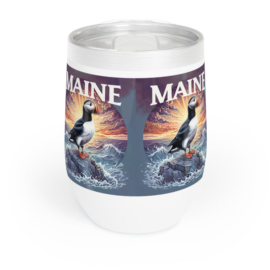 Chill Puffin Wine Tumbler | Coastal Vibes, Gift for Wine Lovers, Beach Party Accessory, Durable Drinkware, Bird Lover Gift