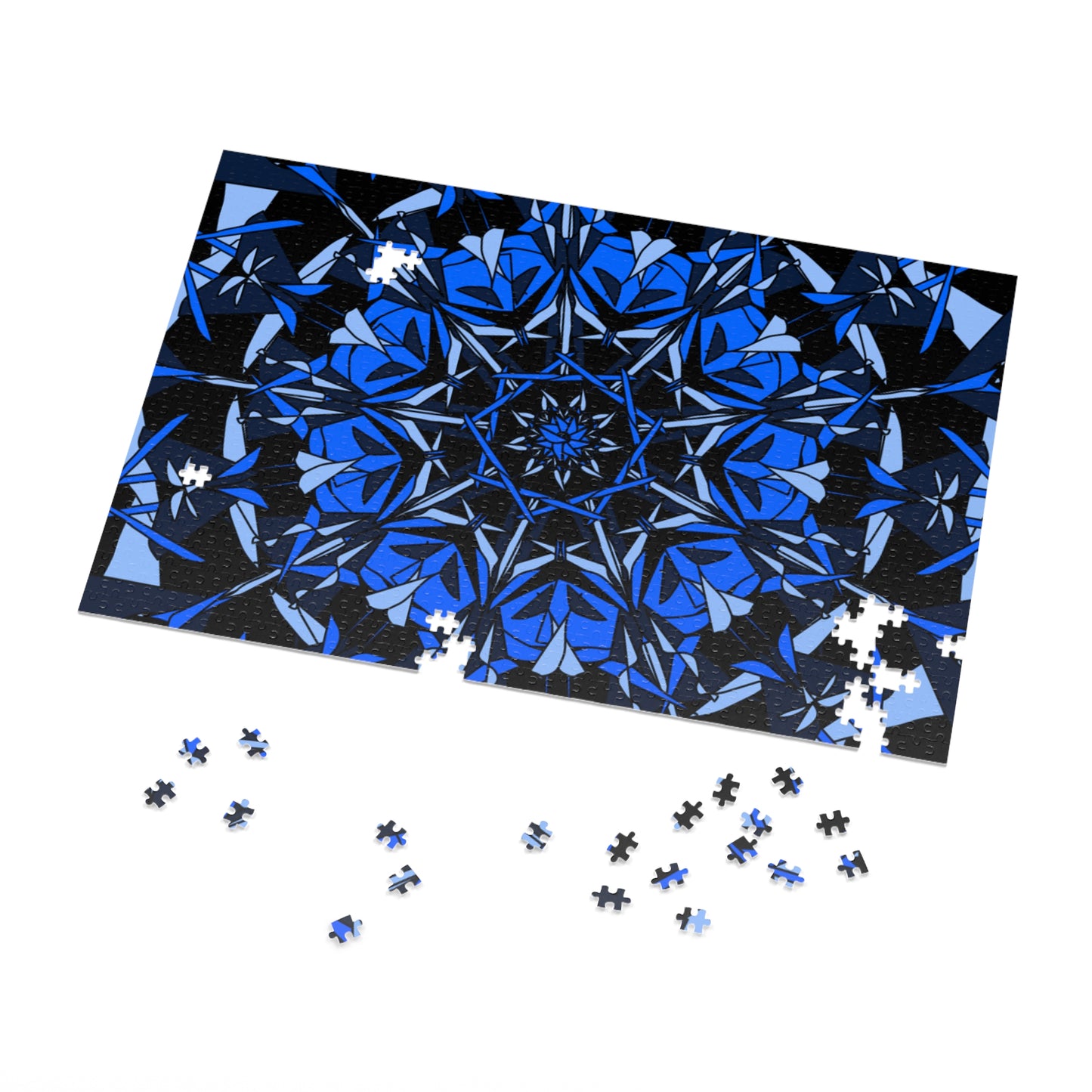 Blue Floral Jigsaw Puzzle with Decorative Tin, Relaxing Family Activity, Game Night Essential, Gift for Puzzle Lovers, Home Decor