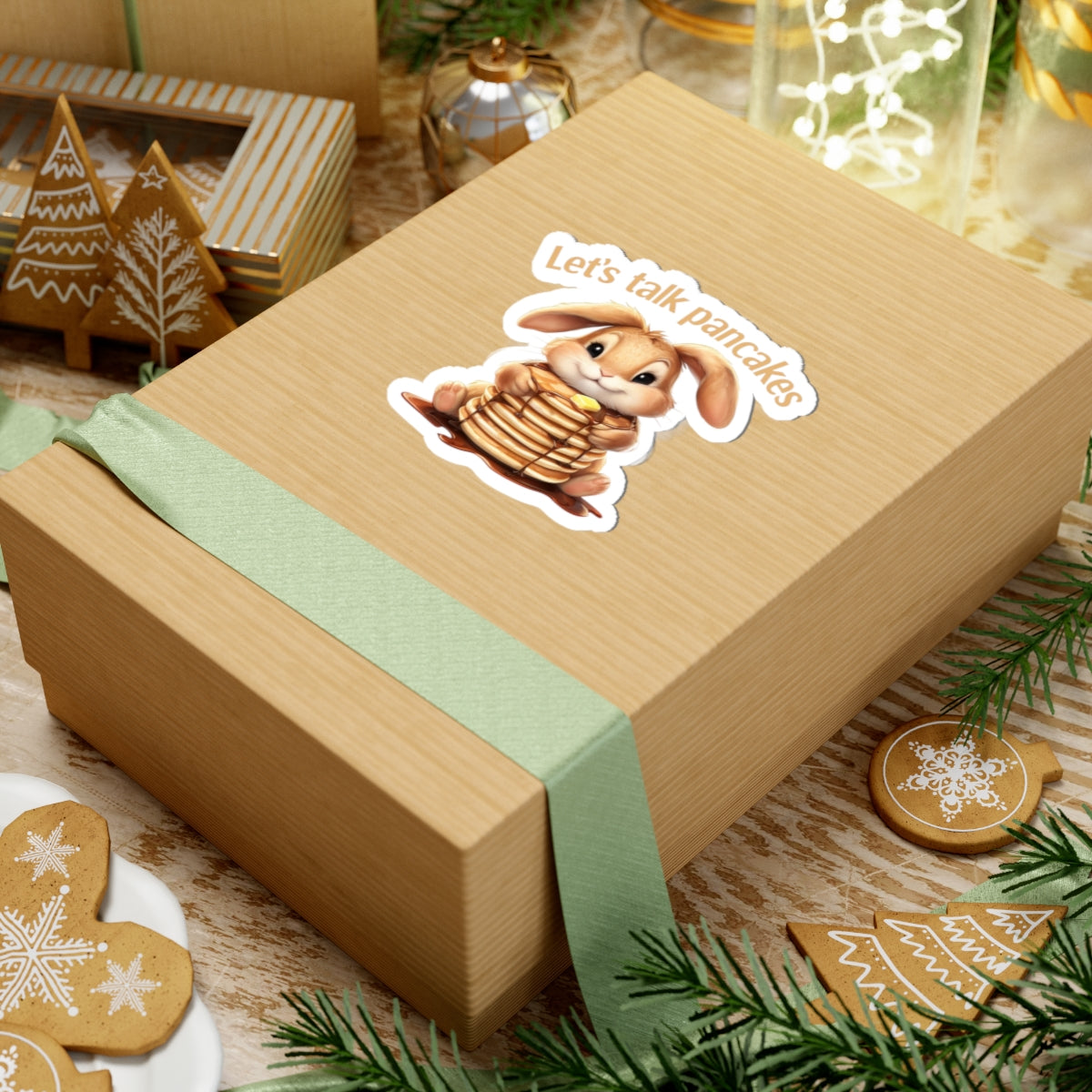 Pancakes Bunny Kiss-Cut Sticker, Cute Laptop Decal, Foodie Gift, Vinyl Journal Sticker, Scrapbook Label