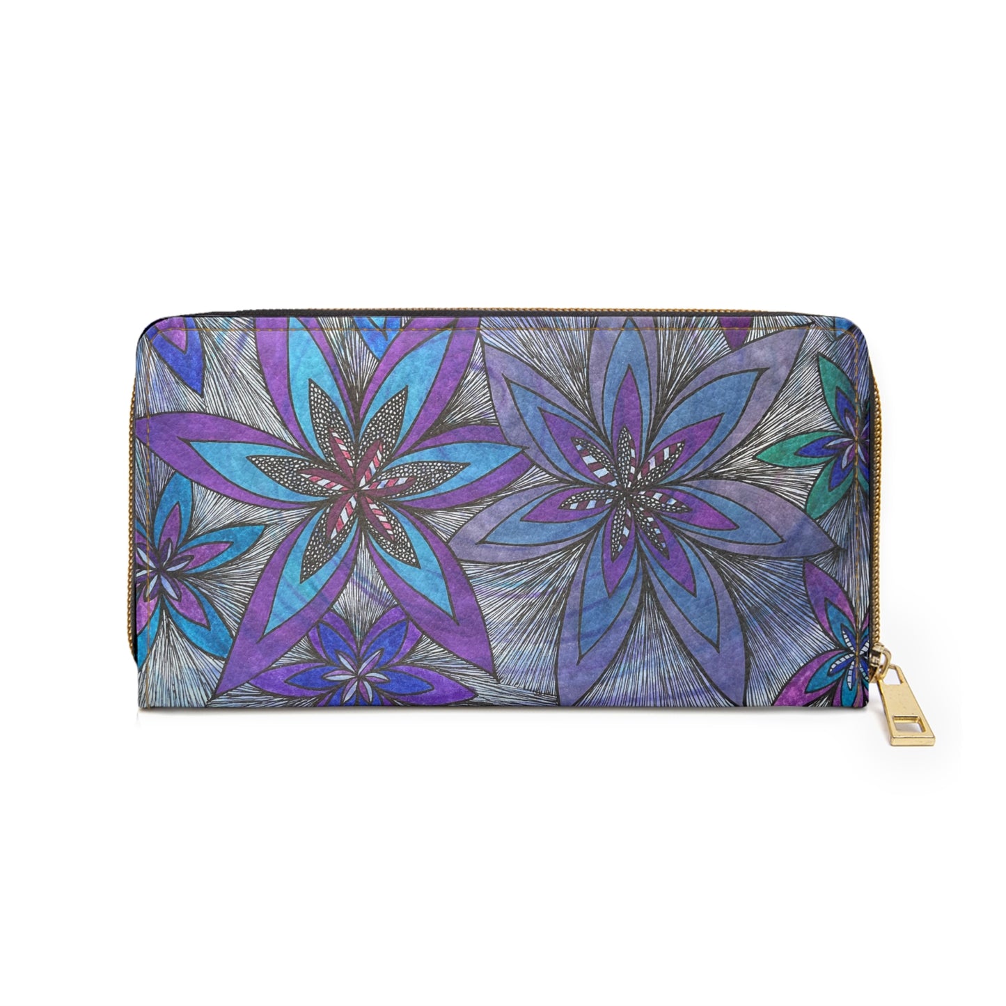 Zipper Wallet Hand Drawn Floral Print Abstract