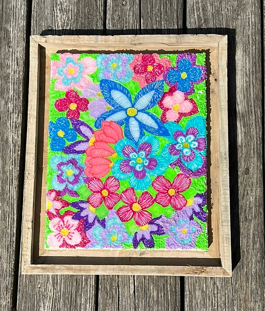 Vibrant floral 3D pen framed artwork