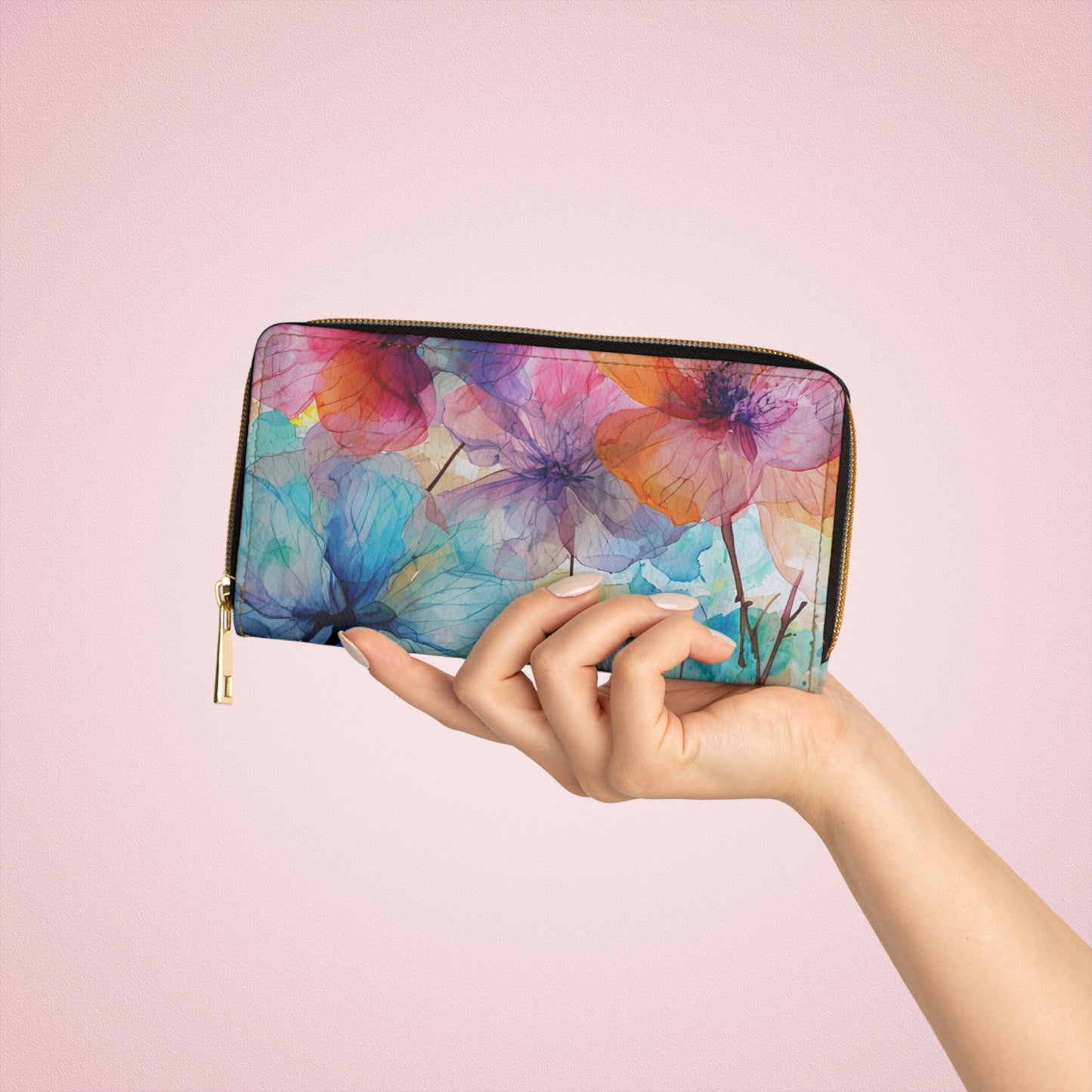 Watercolor floral Zipper Wallet