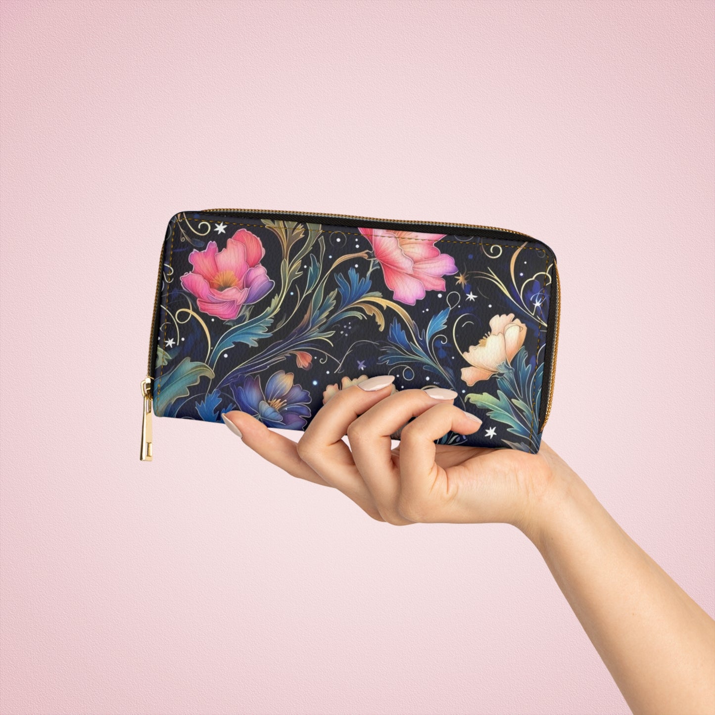 Floral Zipper Wallet - Stylish, Durable, Gift for Her, Women's Accessory, Organizer, Elegant Purse