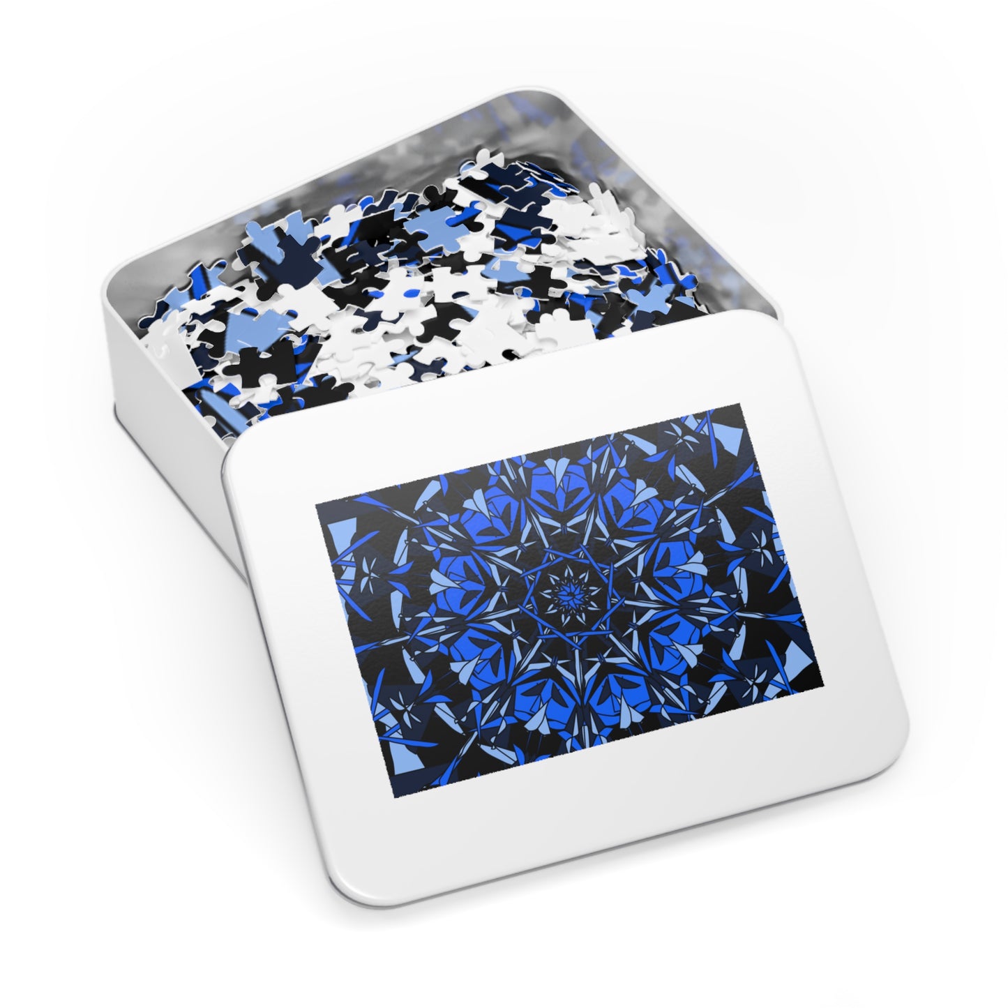 Blue Floral Jigsaw Puzzle with Decorative Tin, Relaxing Family Activity, Game Night Essential, Gift for Puzzle Lovers, Home Decor