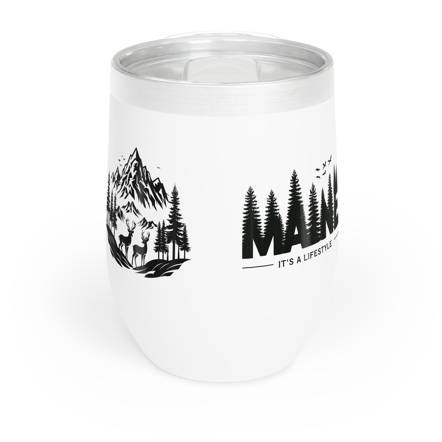 Maine Theme Wine Tumbler, Outdoor Living Vacation Drinkware, Coastal Vibes Wine Glass, Beach House Gift, Relaxation Retreat Cup, Coastal