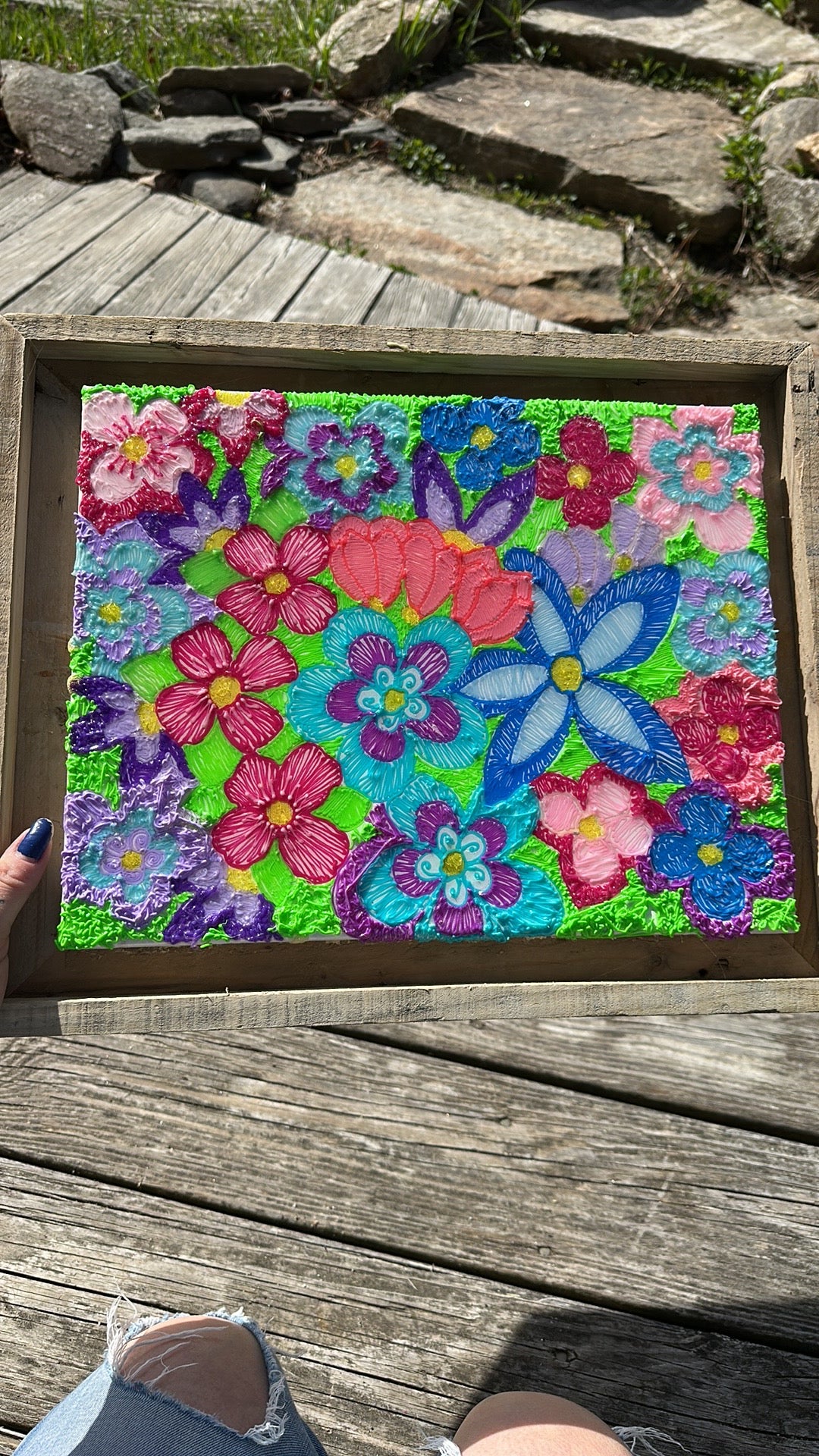 Vibrant floral 3D pen framed artwork