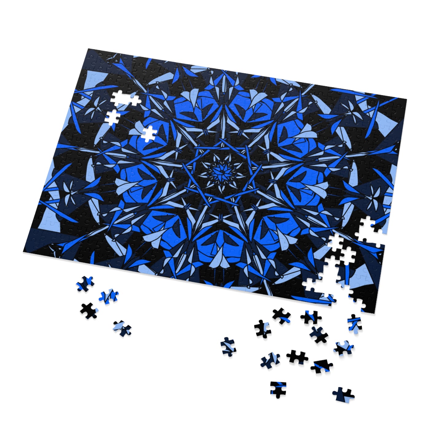 Blue Floral Jigsaw Puzzle with Decorative Tin, Relaxing Family Activity, Game Night Essential, Gift for Puzzle Lovers, Home Decor