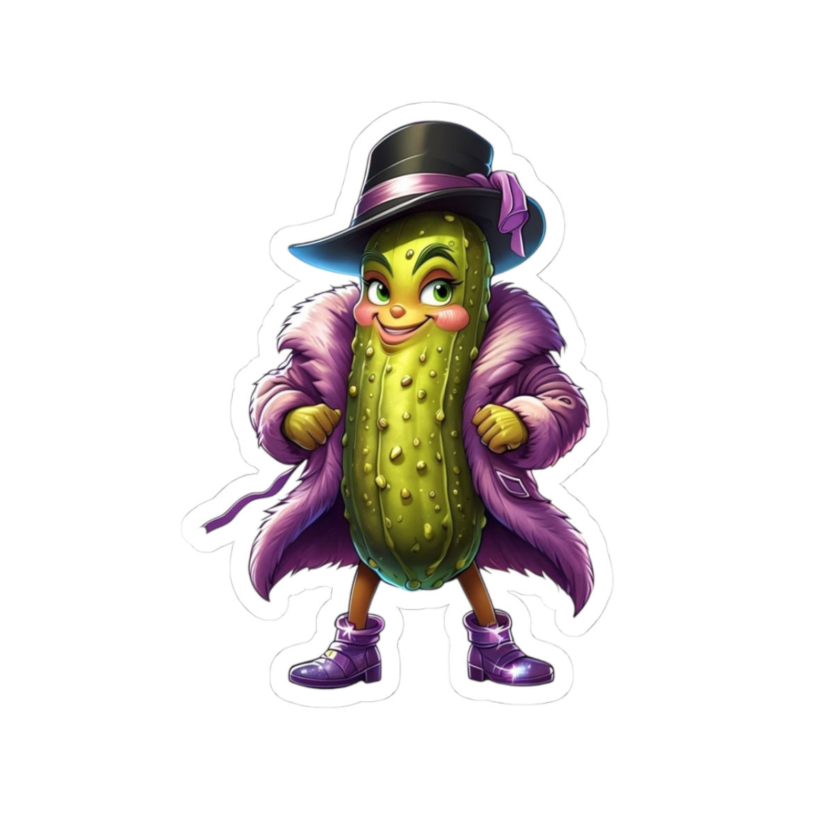 Pimp pickle Fun Pickle Character Kiss-Cut Stickers, Quirky Laptop Decals, Unique Gift for Veggie Lovers, Playful Home Decor