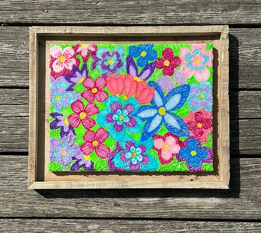 Vibrant floral 3D pen framed artwork