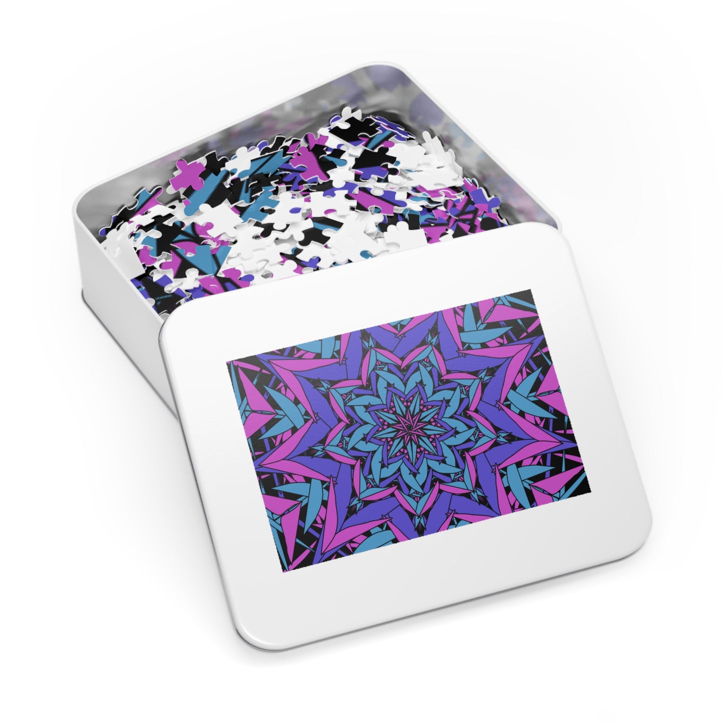 Vibrant Kaleidoscope Jigsaw Puzzle with Tin - Relaxing Fun, Unique Home Decor, Gift for Puzzle Lovers, Family Game Night, Mindful Activity