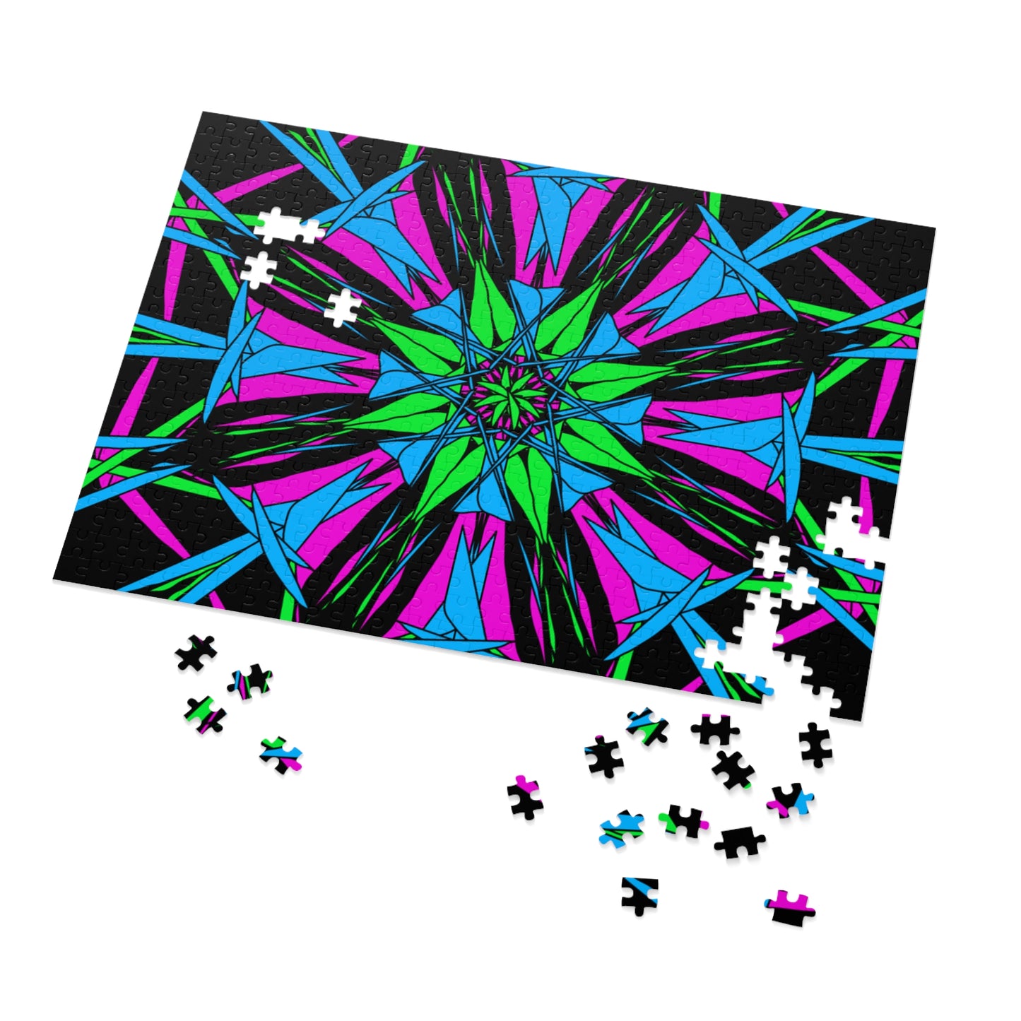 Vibrant Kaleidoscope Jigsaw Puzzle with Tin, Fun Family Activity, Colorful Home Decor, Unique Gift Idea, Mindfulness Stress Relief