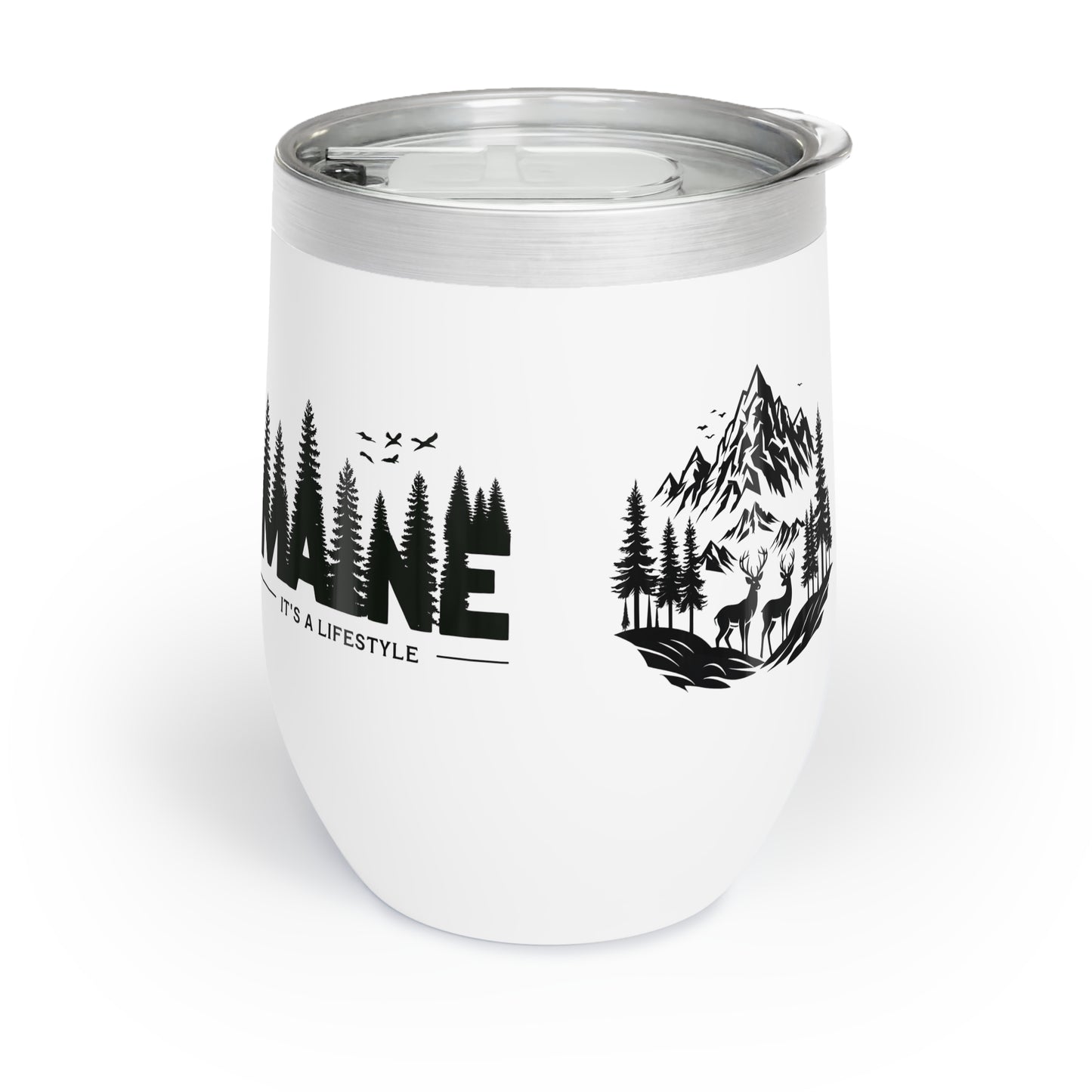 Maine Theme Wine Tumbler, Outdoor Living Vacation Drinkware, Coastal Vibes Wine Glass, Beach House Gift, Relaxation Retreat Cup, Coastal