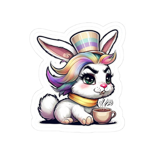Mad hatter bunny Cute Colorful Bunny Kiss-Cut Stickers, Laptop Decor, Rabbit Art Stickers, Gift for Animal Lovers, Easter Party Favors