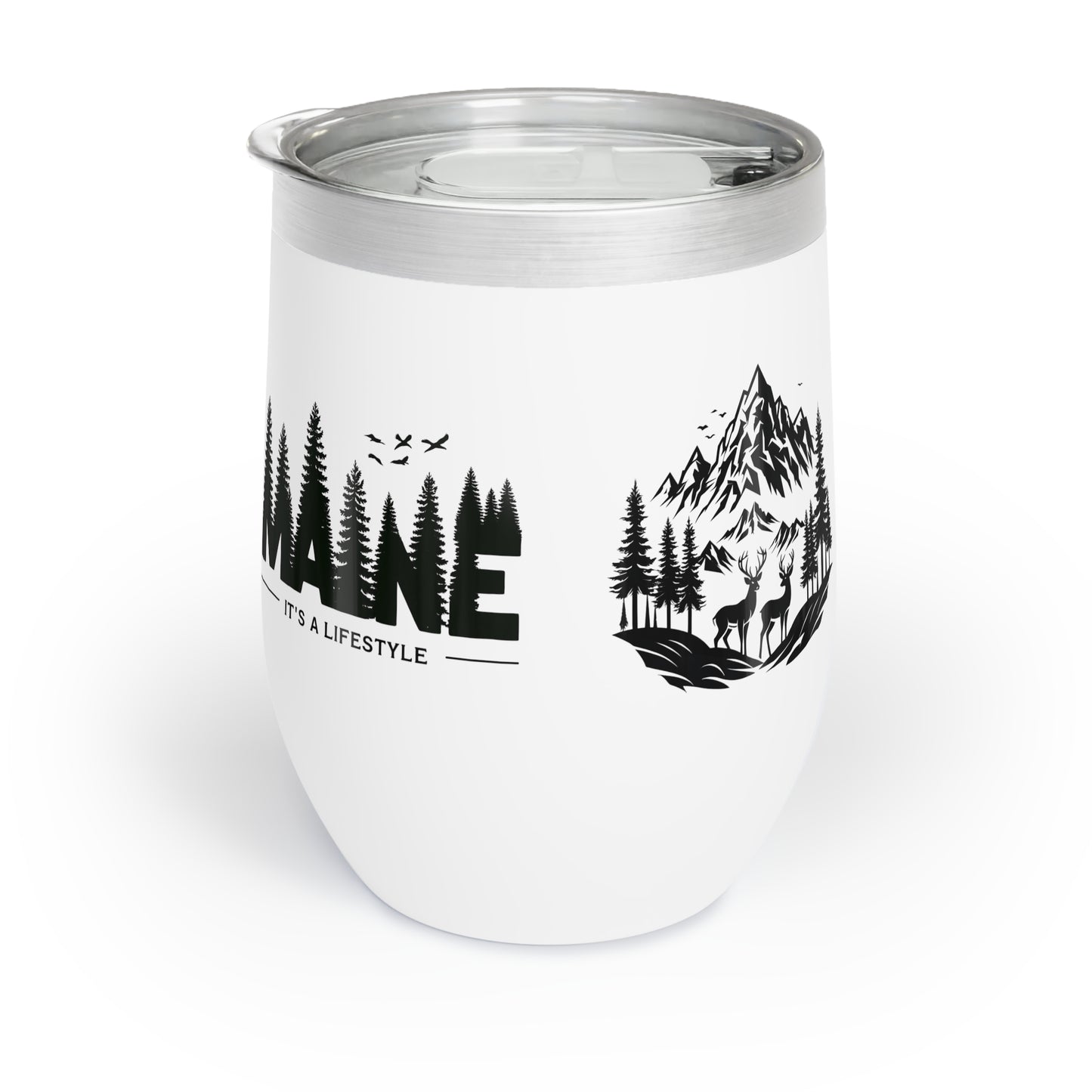 Maine Theme Wine Tumbler, Outdoor Living Vacation Drinkware, Coastal Vibes Wine Glass, Beach House Gift, Relaxation Retreat Cup, Coastal