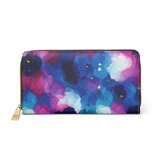 Zipper Wallet - Blue Tone Watercolor Floral Design