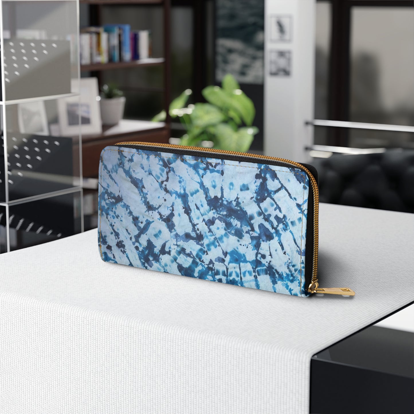 Blue and white Tye dye Zipper Wallet