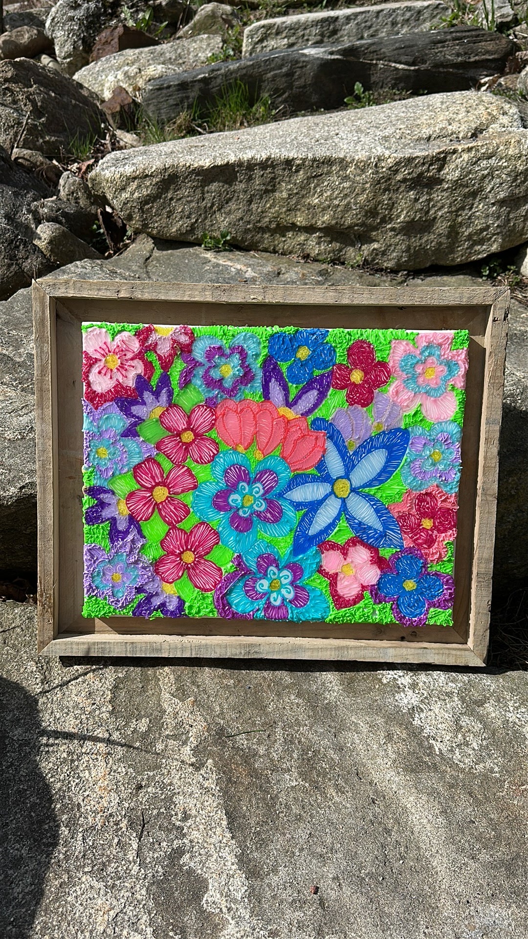Vibrant floral 3D pen framed artwork