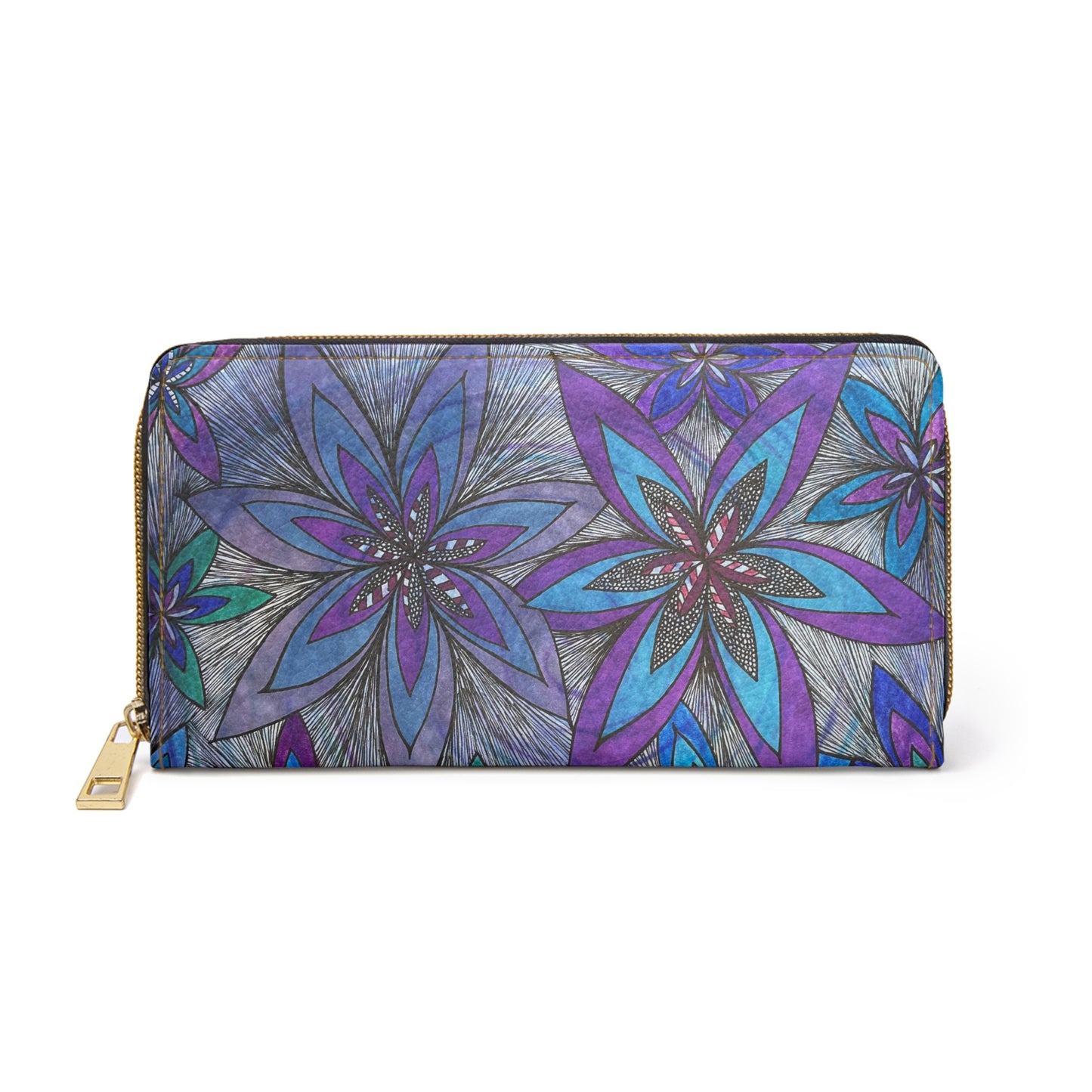 Zipper Wallet Hand Drawn Floral Print Abstract