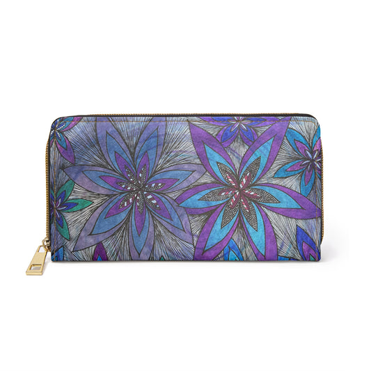 Zipper Wallet Hand Drawn Floral Print Abstract