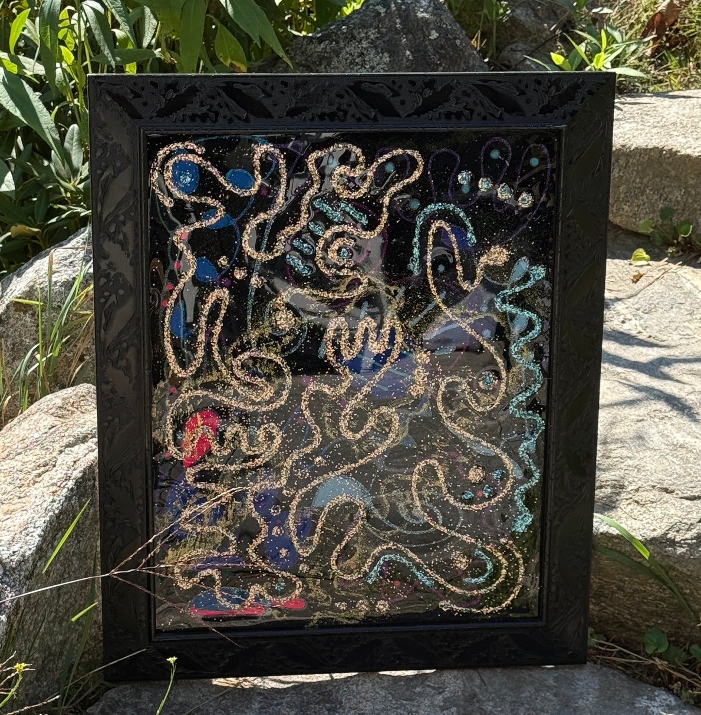 Abstract Mixed media framed artwork