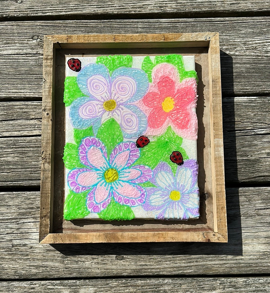 Floral art piece with wooded frame