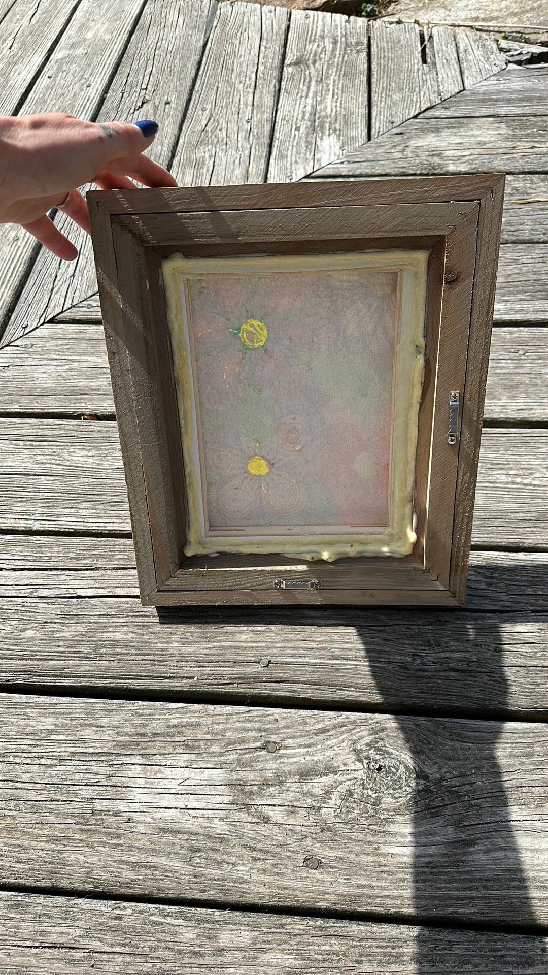 Floral art piece with wooded frame