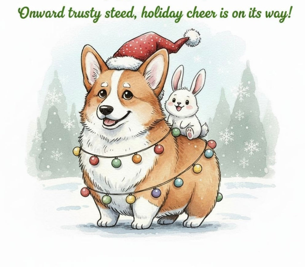 Holiday corgi and bunny