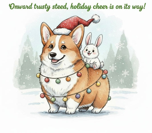 Holiday corgi and bunny