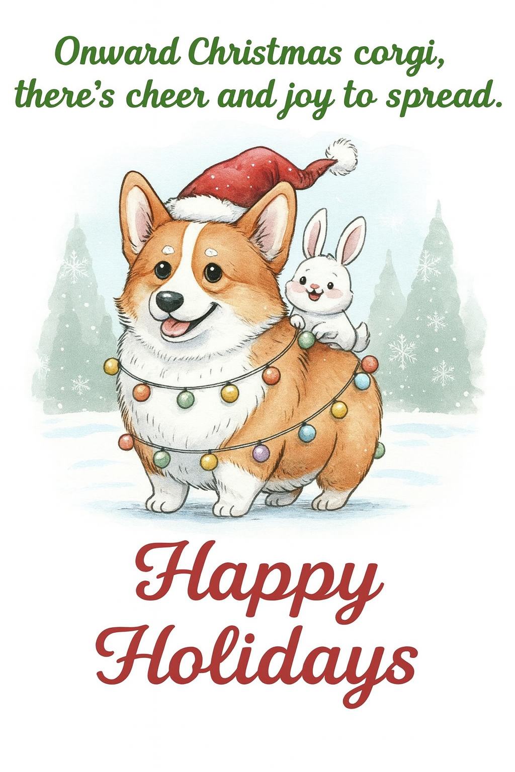 Holiday corgi and bunny