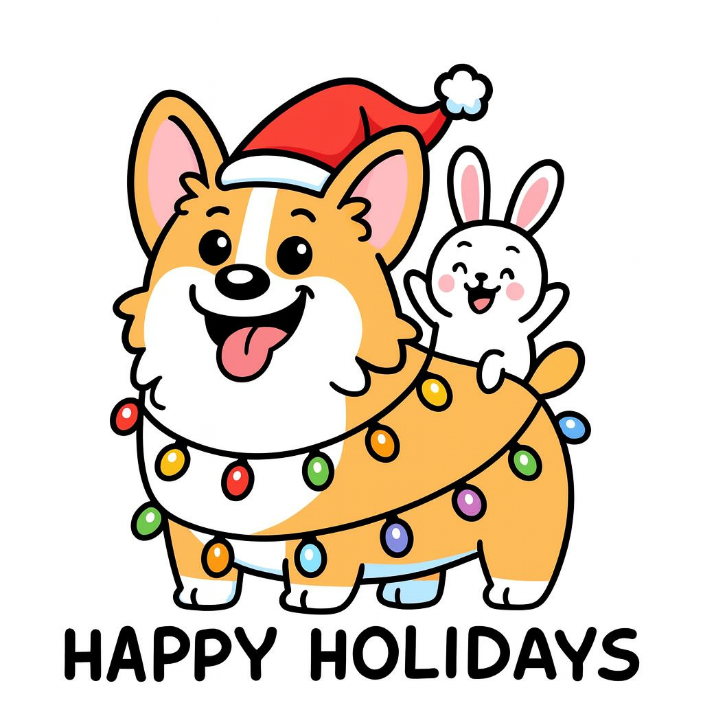 Holiday corgi and bunny