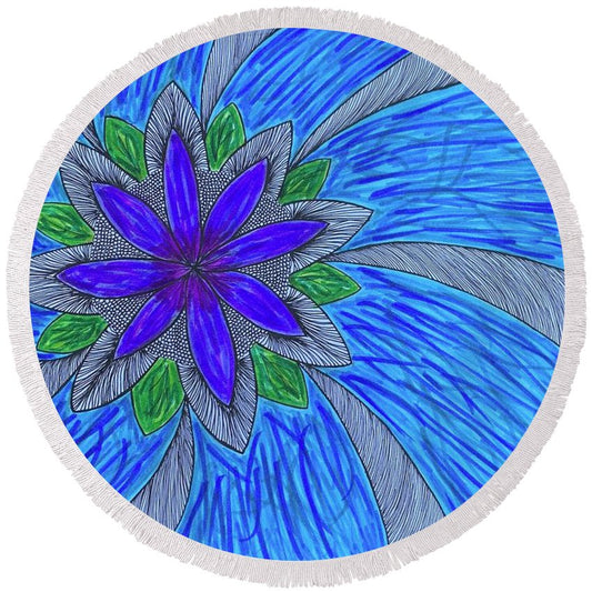 Shining Flower - Round Beach Towel